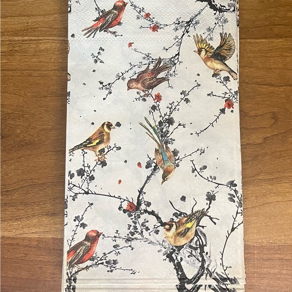 Elegant Bird & Blossom Decorative Paper Napkins, 20-Pack 4.3”x8” - Picture 4 of 7